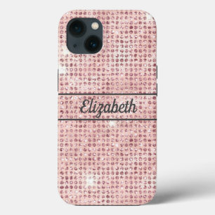 Monogram naam roze diamant bezette trendy iPhone 13 hoesje