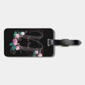 Monogram Naam Roze Floral Geometric Lijst Black Bagagelabel (Achterkant horizontaal)