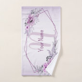 Monogram Naam Roze Floral Violet Paars Lijst Bad Handdoek (Handdoek)
