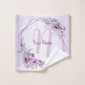 Monogram Naam Roze Floral Violet Paars Lijst Bad Handdoek (Wasdoekje)
