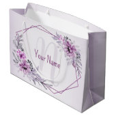 Monogram Naam Roze Floral Violet Paars Lijst Groot Cadeauzakje (Achterkant Gekanteld)