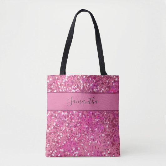 Monogram Naam Roze Glitter Glamour Meisjesachtig Draagtas (Voorkant)