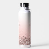 Monogram Naam Roze Glitter Stijlvol Monogrammen Waterfles (Links)