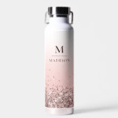 Monogram Naam Roze Glitter Stijlvol Monogrammen Waterfles (Voorkant)
