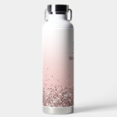 Monogram Naam Roze Glitter Stijlvol Monogrammen Waterfles (Voorkant)