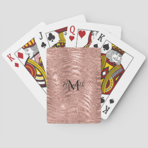 Monogram Naam Roze Goud Glitter Dierenprint Pokerkaarten