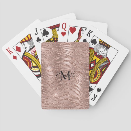 Monogram Naam Roze Goud Glitter Dierenprint Pokerkaarten (Achterkant)