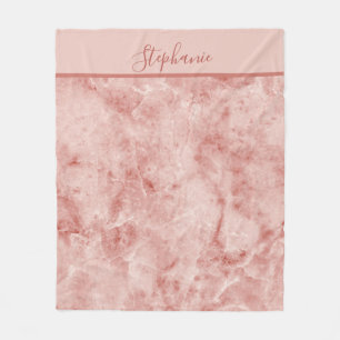 Monogram Naam Roze Koraal Witte Marmer  Fleece Deken