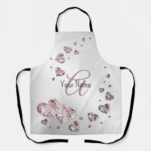 Monogram naam roze perzik glanzende harten geometr schort
