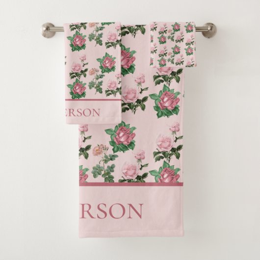 Monogram Naam Roze Roses Floral Shabby Chic Bad Handdoek (Insitu)