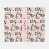 Monogram naam Roze Roses Floral Shabby Chic Fleece Deken (Voorkant (Horizontaal))