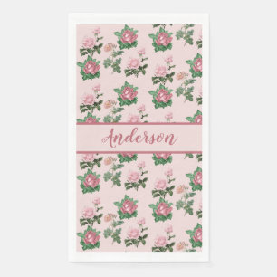 Monogram Naam Roze Roses Floral Shabby Chic Servet
