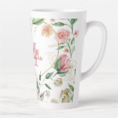Monogram Naam Roze Wit Rose Waterverf Bloemen Latte Mok (Rechts)