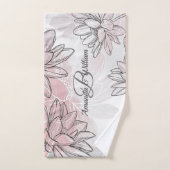 Monogram Naam Roze Witte Bloemen Waterverf Zilver Bad Handdoek (Handdoek)