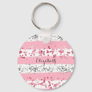 Monogram Naam Roze Witte Glitter Girly Trendy Sleutelhanger