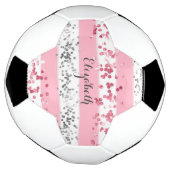 Monogram Naam Roze Witte Glitter Girly Trendy Voetbal (Gedraaid)