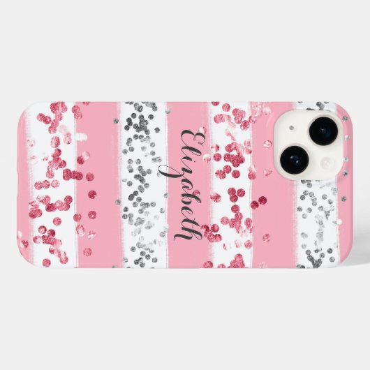 Monogram Naam Roze Witte Glitter Trendy Case-Mate iPhone Case (Achterkant (horizontaal))