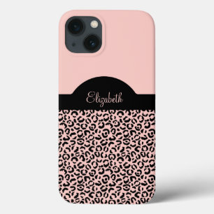 Monogram naam Roze zwarte luipaard Cheetah Print iPhone 13 Hoesje