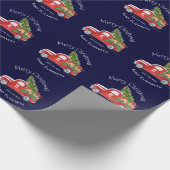 Monogram naam Rustic Red Truck Navy Kerstmis Cadeaupapier (Hoek)