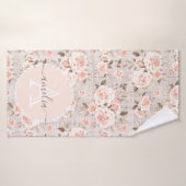 Monogram Naam Rustic Wood & Rozen Romantic Badhanddoek (Badhanddoek)