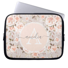 Monogram Naam Rustic Wood &  Rozen Romantic Laptop Sleeve
