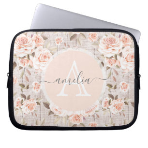 Monogram Naam Rustic Wood &  Rozen Romantic Laptop Sleeve