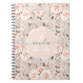 Monogram Naam Rustic Wood & Rozen Romantic Notitieboek (Voorkant)
