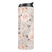 Monogram Naam Rustic Wood &  Rozen Romantic Thermosbeker (Gedraaid links)