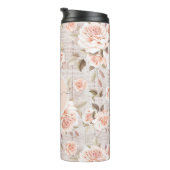 Monogram Naam Rustic Wood &  Rozen Romantic Thermosbeker (Geroteerd rechts)