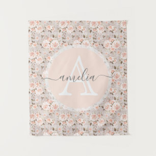 Monogram Naam Rustic Wood & Rozen Romantic Wandkleed