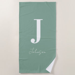 Monogram naam Sage Green Modern Strandlaken