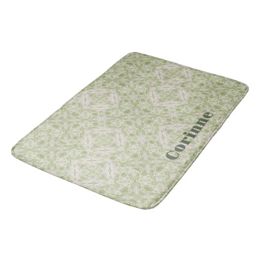 Monogram naam Sage Green patroon | Badmat (Gekanteld)