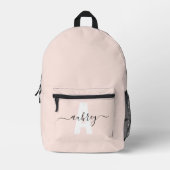 Monogram naam script roze bedrukte rugzak (Voorkant)