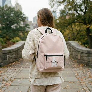 Monogram naam script roze bedrukte rugzak
