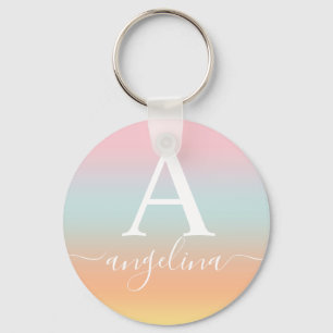 Monogram Naam Script Tekst gradiënt Ombre Roze Sleutelhanger