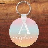 Monogram Naam Script Tekst gradiënt Ombre Roze Sleutelhanger (Voorkant)
