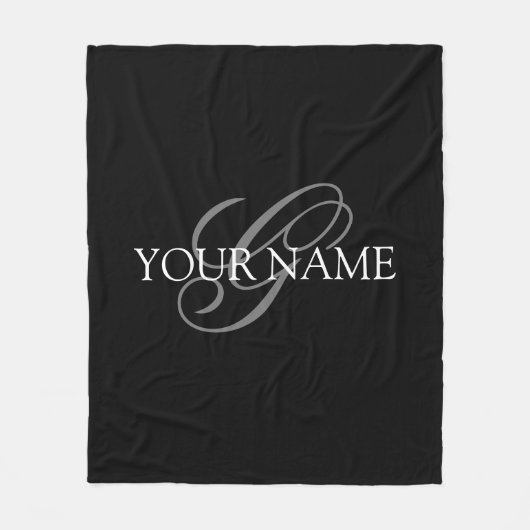 Monogram Naam Script zwart grijs Fleece Deken (Voorkant)