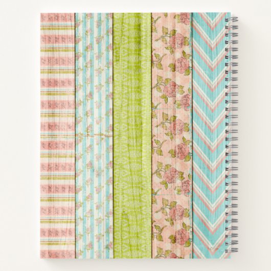 Monogram Naam Shabby-Rozen op bijtende houten kato Notitieboek (Achterkant)