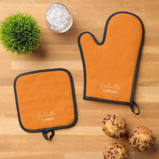 Monogram Naam Sinaasappel Ovenwant & Pannenlap Set