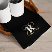 Monogram Naam Stijlvol Zwart Goud Script Theedoek