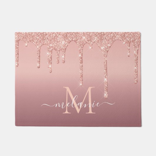 Monogram Naam Tekst Roos Gold Blush Glitter Doorma Deurmat (Voorkant)