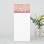 Monogram Naam Tekst Roos Gold Blush Glitter Menu (Staand voorkant)
