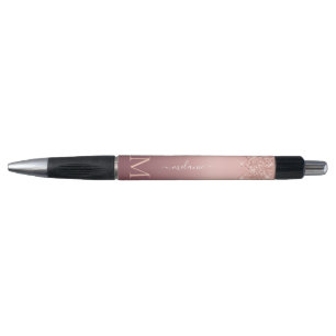 Monogram Naam Tekst Roos Gold Blush Glitter Pen