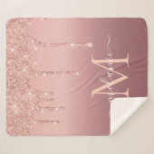 Monogram Naam Tekst Roos Gold Blush Glitter Sherpa Deken (Voorkant (horizontaal))