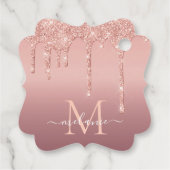 Monogram Naam Tekst Roos Gold Blush Glitter Sparkl Bedankjes Labels (Achterkant)