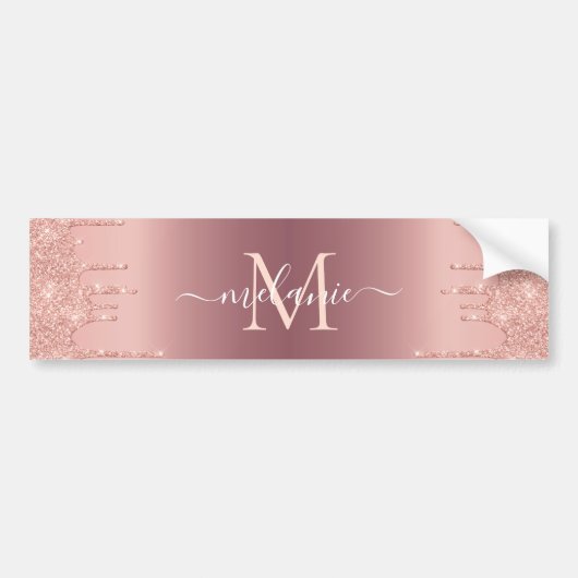 Monogram Naam Tekst Roos Gold Blush Glitter Sparkl Bumpersticker (Voorkant)