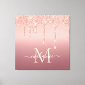 Monogram Naam Tekst Roos Gold Blush Glitter Sparkl Canvas Afdruk (Voorkant)
