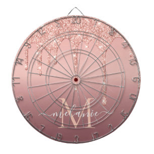 Monogram Naam Tekst Roos Gold Blush Glitter Sparkl Dartbord