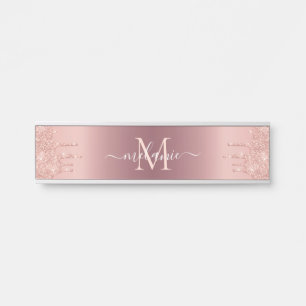 Monogram Naam Tekst Roos Gold Blush Glitter Sparkl Deurbordje