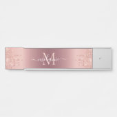 Monogram Naam Tekst Roos Gold Blush Glitter Sparkl Deurbordje (Voorkant)